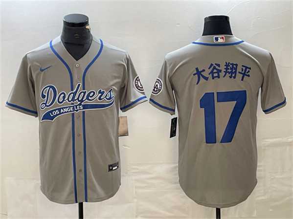 Men's Los Angeles Dodgers #17 Shohei Ohtani Gray Cool Base With Patch Stitched Baseball Jerseys